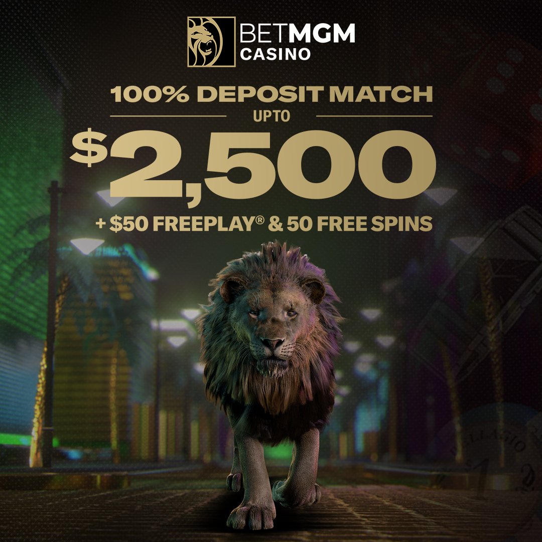 100% deposit match up to $2,500 plus $50 FREEPLAY & 50 Free spins
